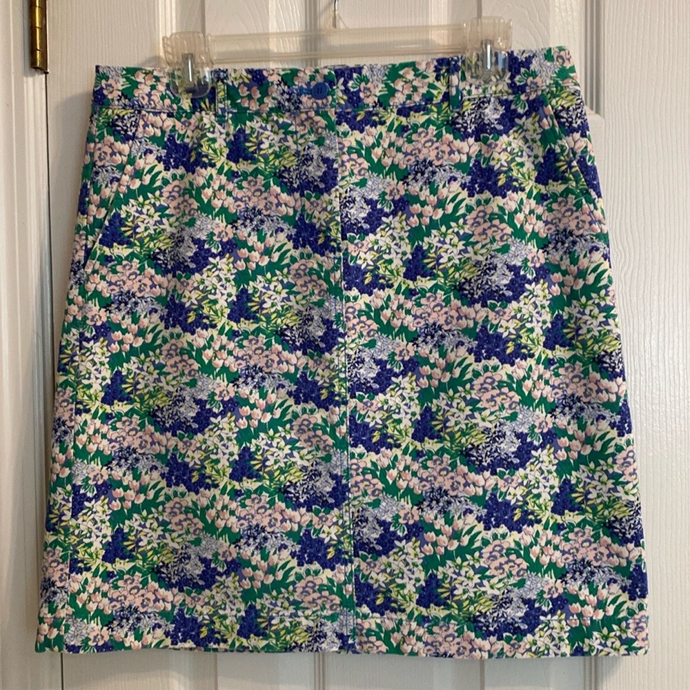 Talbots Size 8 Mini Floral Prairie Multicolor Denim Skirt - Excellent Condition